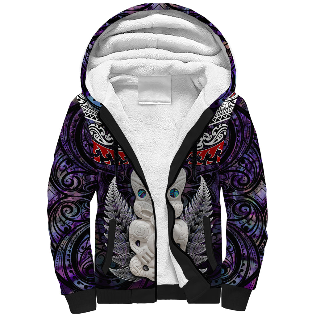 New Zealand Hei Tiki Sherpa Hoodie Maori Purple Papua Shell Pattern LT03 Unisex Purple - Polynesian Pride