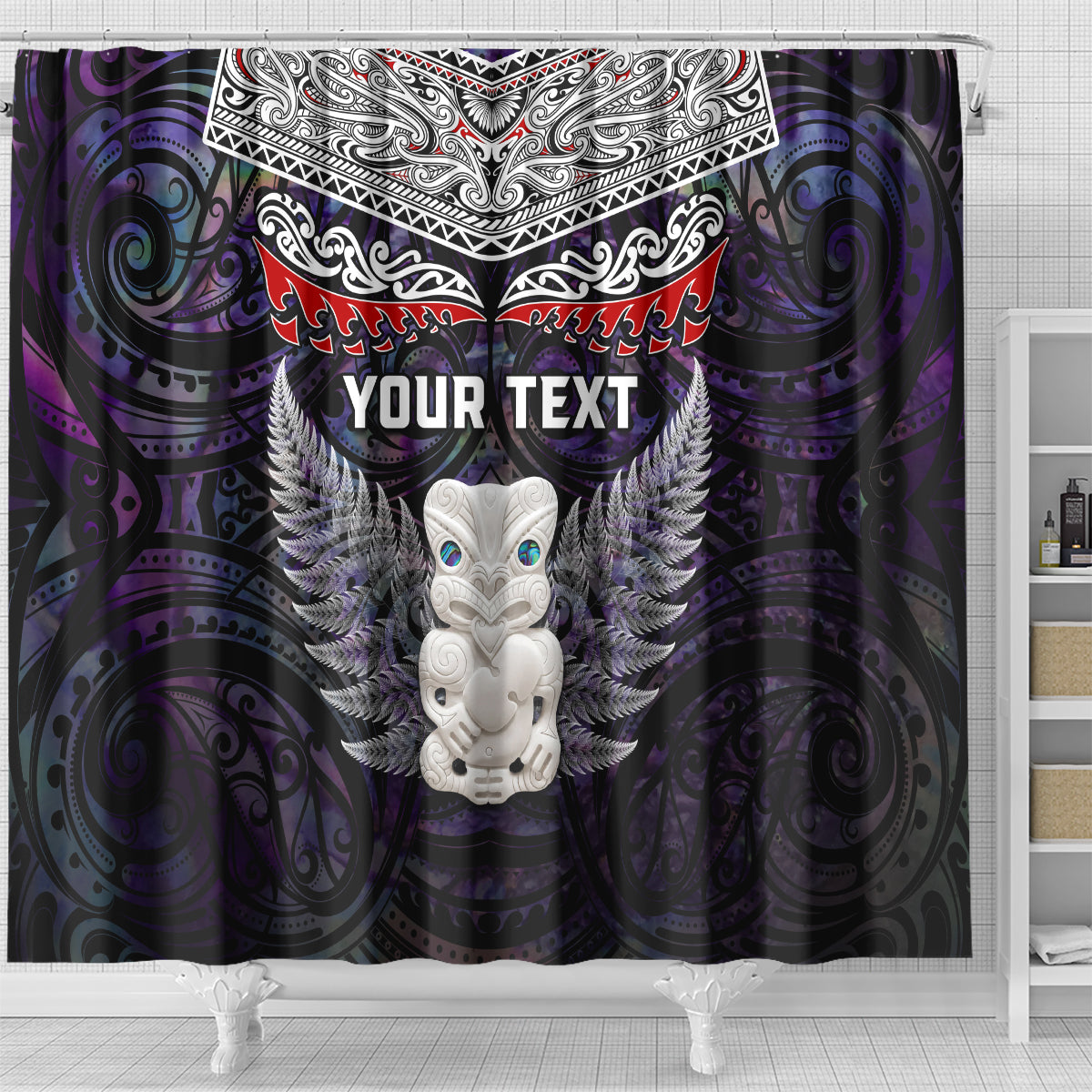 New Zealand Hei Tiki Shower Curtain Maori Purple Papua Shell Pattern LT03 - Polynesian Pride