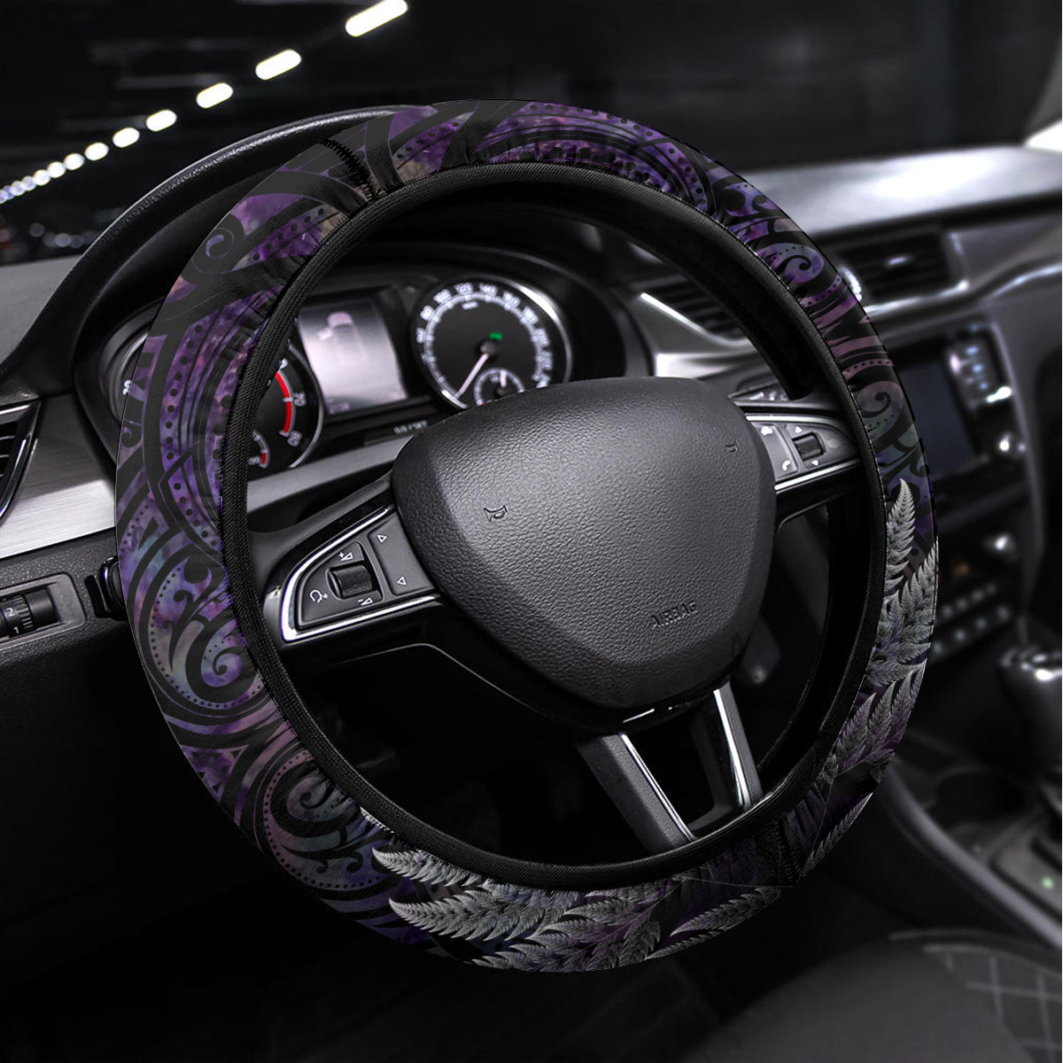 New Zealand Hei Tiki Steering Wheel Cover Maori Purple Papua Shell Pattern LT03 Universal Fit Purple - Polynesian Pride