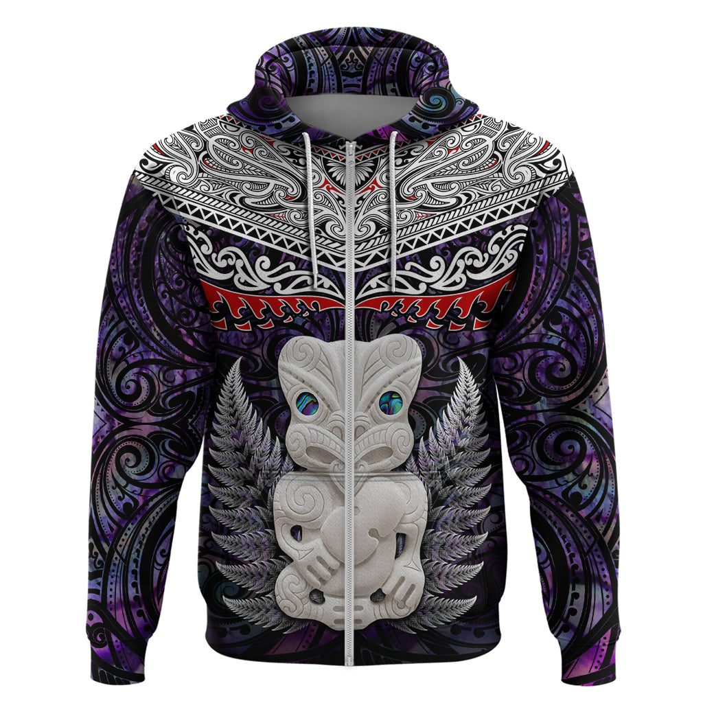 New Zealand Hei Tiki Zip Hoodie Maori Purple Papua Shell Pattern LT03 Zip Hoodie Purple - Polynesian Pride