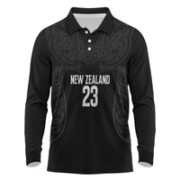 New Zealand Basketball Ta Moko Tribal Custom Long Sleeve Polo Shirt LT03 Black - Polynesian Pride