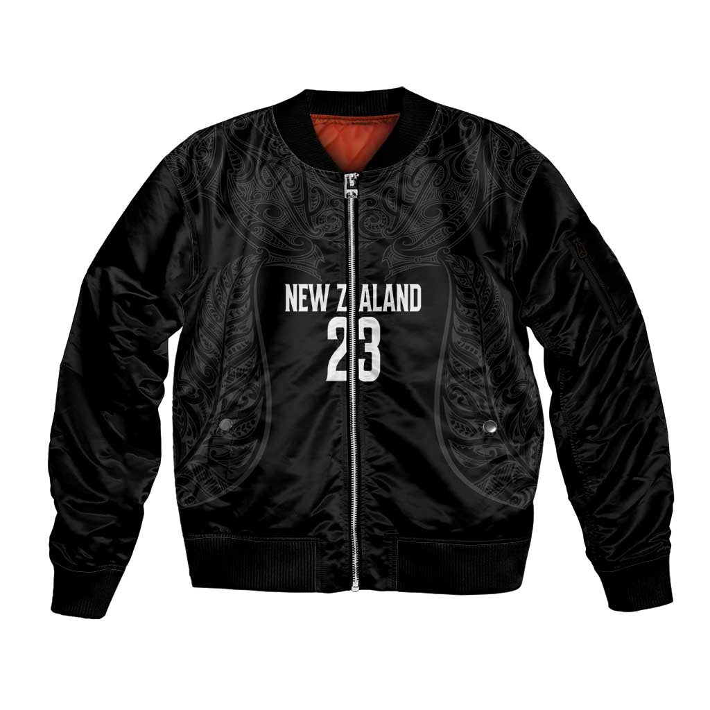 New Zealand Basketball Ta Moko Tribal Custom Sleeve Zip Bomber Jacket