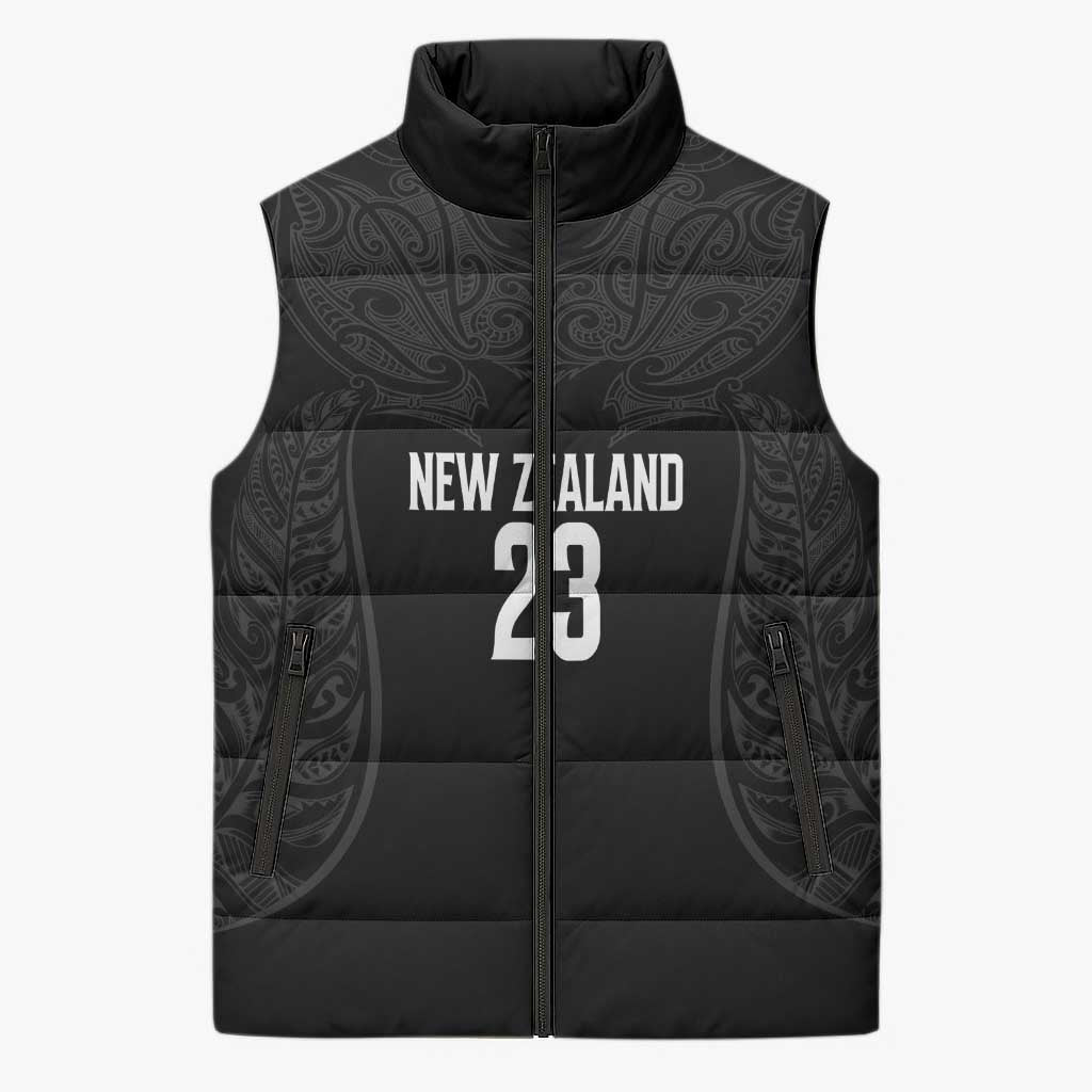 New Zealand Basketball Ta Moko Tribal Custom Sleeveless Puffer Jacket LT03 Unisex Black - Polynesian Pride
