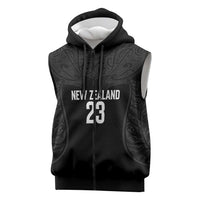 New Zealand Basketball Ta Moko Tribal Custom Sleeveless Zip Hoodie LT03 Black - Polynesian Pride