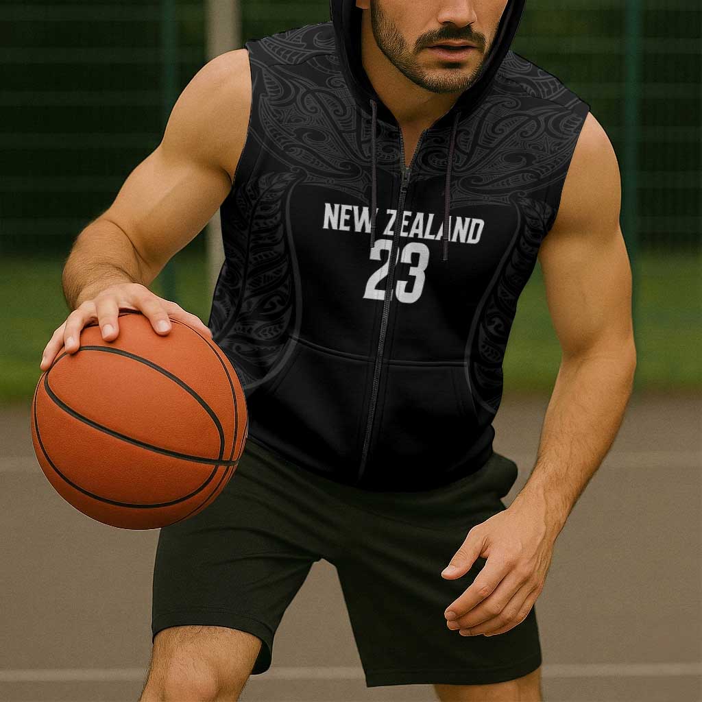 New Zealand Basketball Ta Moko Tribal Custom Sleeveless Zip Hoodie LT03 - Polynesian Pride