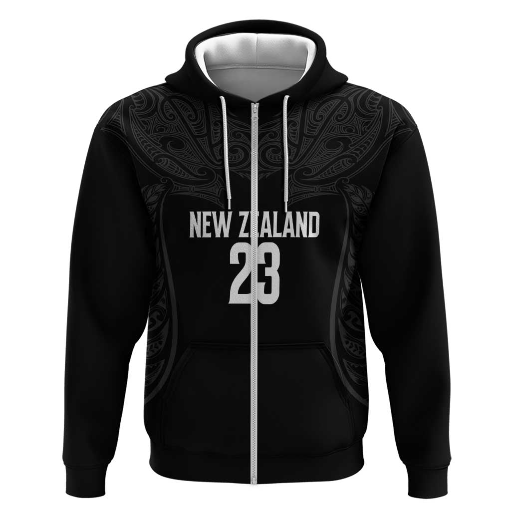New Zealand Basketball Ta Moko Tribal Custom Zip Hoodie LT03 Zip Hoodie Black - Polynesian Pride