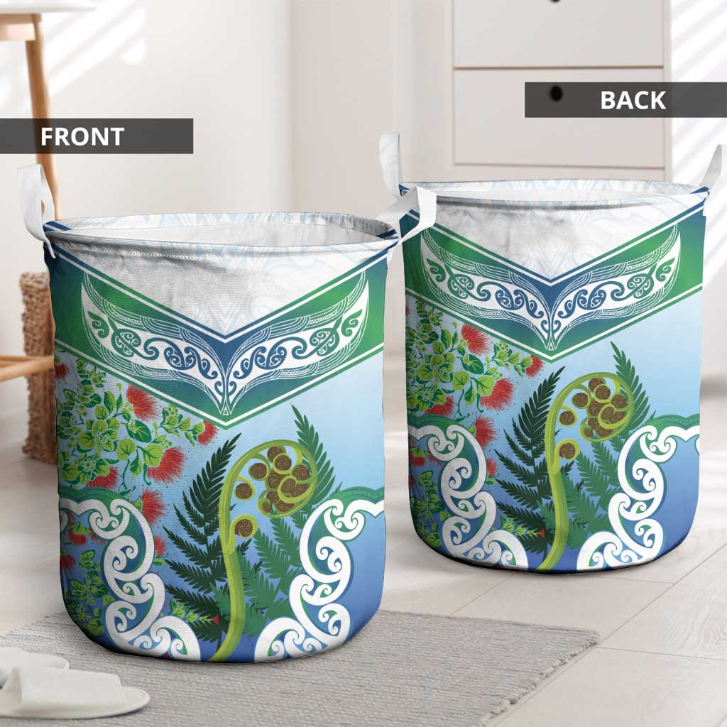 Aotearoa New Zealand Natural Plants Laundry Basket Pohutukawa with Silver Ferns Koru Frond Maori Tattoos LT03 - Polynesian Pride