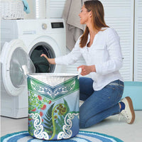 Aotearoa New Zealand Natural Plants Laundry Basket Pohutukawa with Silver Ferns Koru Frond Maori Tattoos LT03 - Polynesian Pride