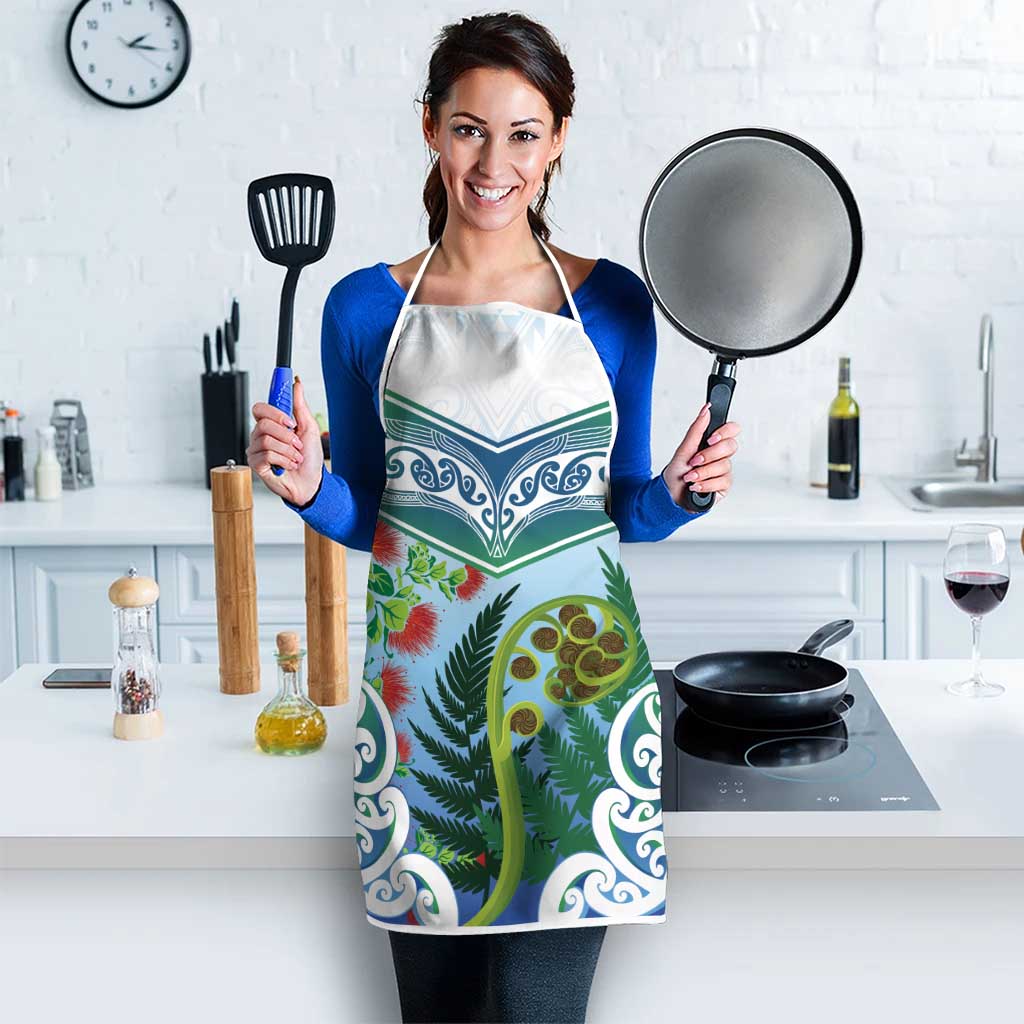 Aotearoa New Zealand Natural Plants Apron Pohutukawa with Silver Ferns Koru Frond Maori Tattoos LT03 - Polynesian Pride
