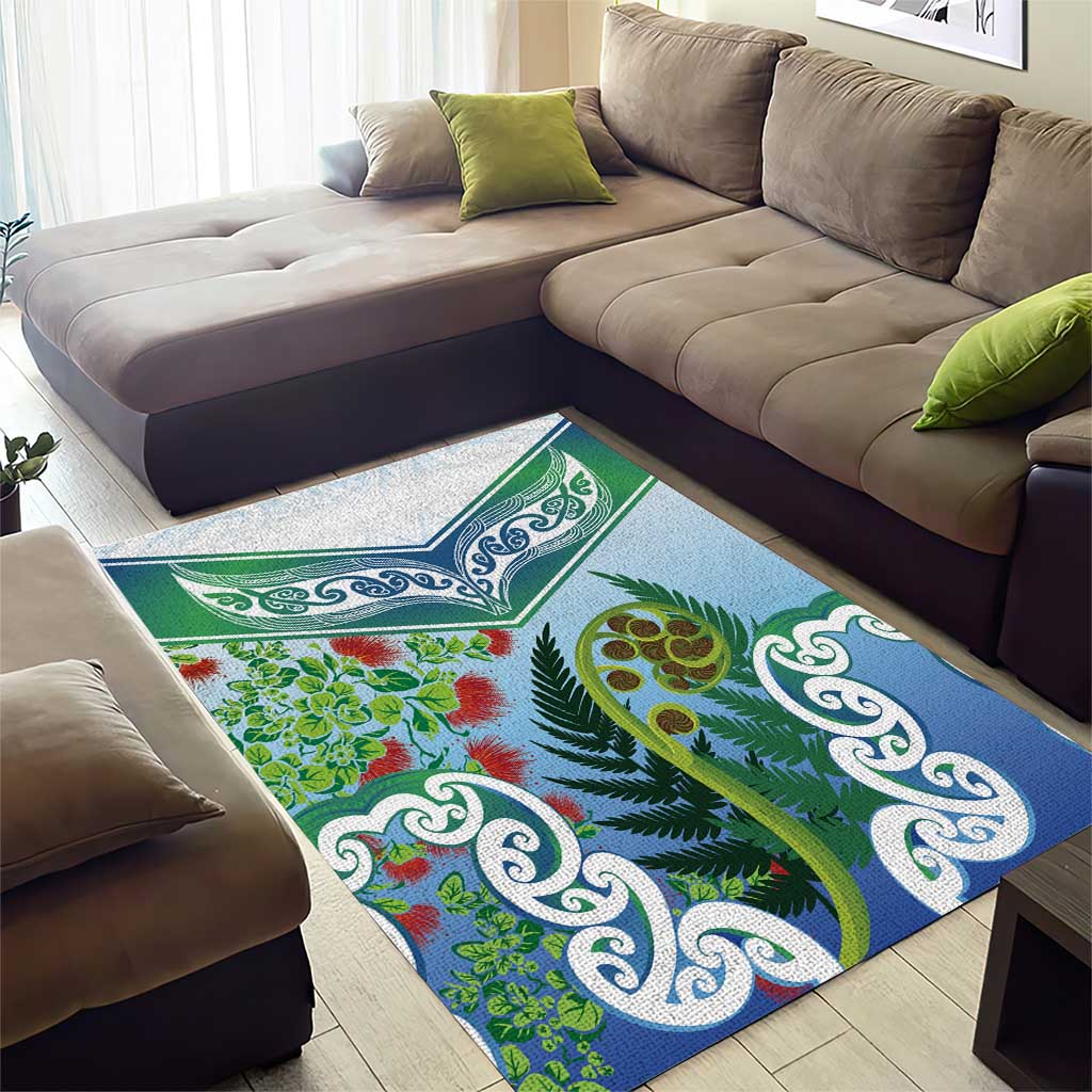 Aotearoa New Zealand Natural Plants Area Rug Pohutukawa with Silver Ferns Koru Frond Maori Tattoos
