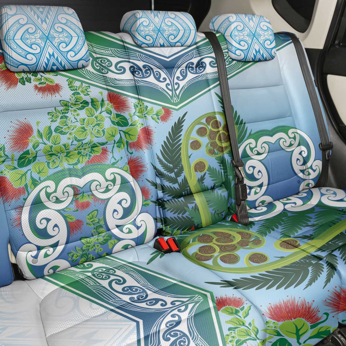 Aotearoa New Zealand Natural Plants Back Car Seat Cover Pohutukawa with Silver Ferns Koru Frond Maori Tattoos