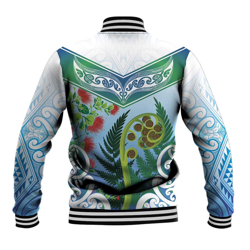 Aotearoa New Zealand Natural Plants Baseball Jacket Pohutukawa with Silver Ferns Koru Frond Maori Tattoos LT03 - Polynesian Pride