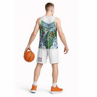 Aotearoa New Zealand Natural Plants Basketball Jersey Pohutukawa with Silver Ferns Koru Frond Maori Tattoos LT03 - Polynesian Pride