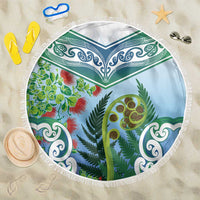 Aotearoa New Zealand Natural Plants Beach Blanket Pohutukawa with Silver Ferns Koru Frond Maori Tattoos LT03 One Size 150cm Multicolor - Polynesian Pride