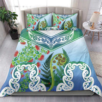 Aotearoa New Zealand Natural Plants Bedding Set Pohutukawa with Silver Ferns Koru Frond Maori Tattoos LT03 - Polynesian Pride