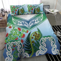 Aotearoa New Zealand Natural Plants Bedding Set Pohutukawa with Silver Ferns Koru Frond Maori Tattoos LT03 - Polynesian Pride
