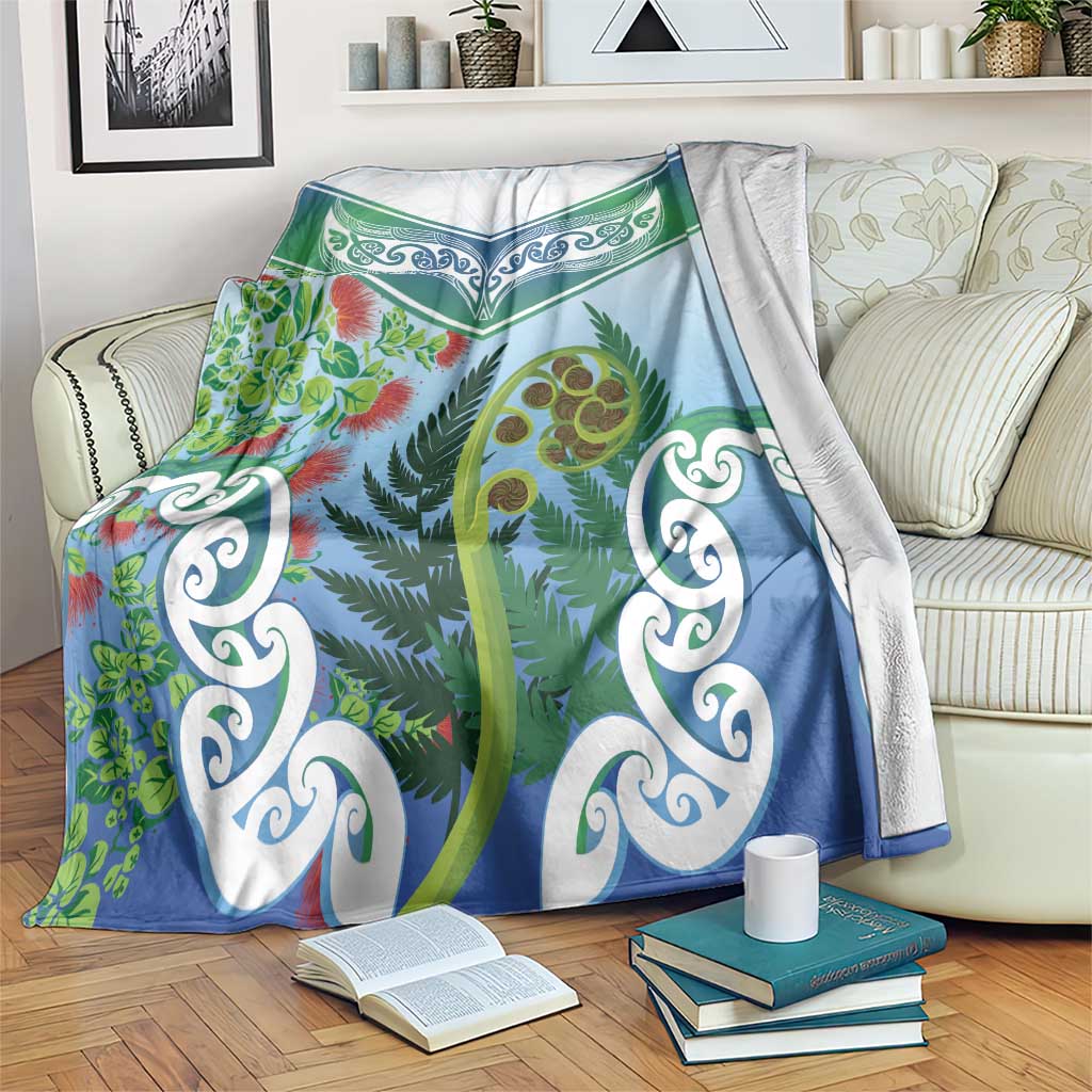 Aotearoa New Zealand Natural Plants Blanket Pohutukawa with Silver Ferns Koru Frond Maori Tattoos LT03 Multicolor - Polynesian Pride