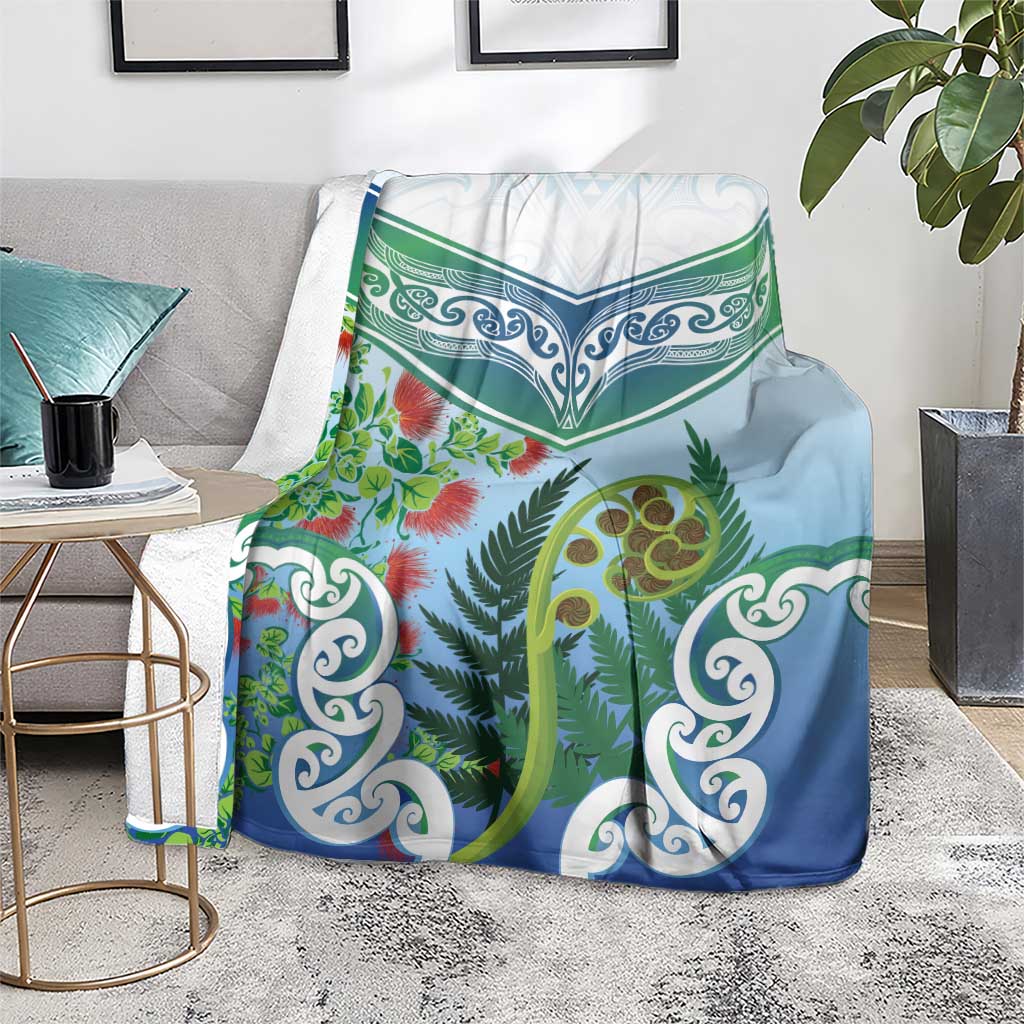 Aotearoa New Zealand Natural Plants Blanket Pohutukawa with Silver Ferns Koru Frond Maori Tattoos LT03 - Polynesian Pride