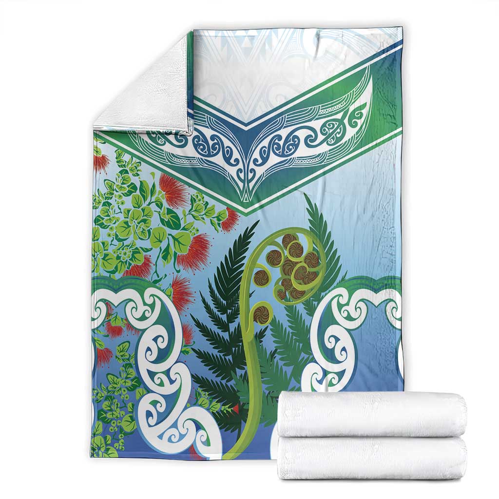 Aotearoa New Zealand Natural Plants Blanket Pohutukawa with Silver Ferns Koru Frond Maori Tattoos LT03 - Polynesian Pride