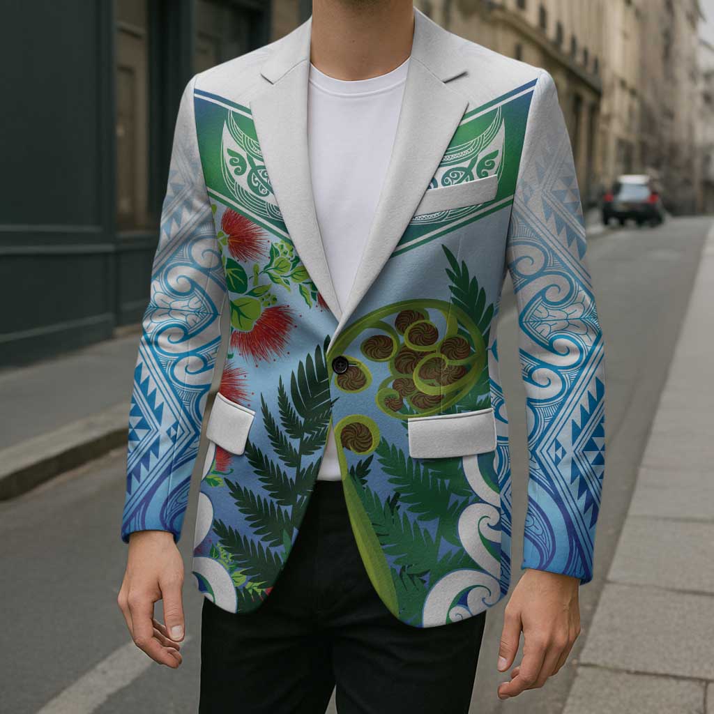 Aotearoa New Zealand Natural Plants Blazer Pohutukawa with Silver Ferns Koru Frond Maori Tattoos LT03 - Polynesian Pride