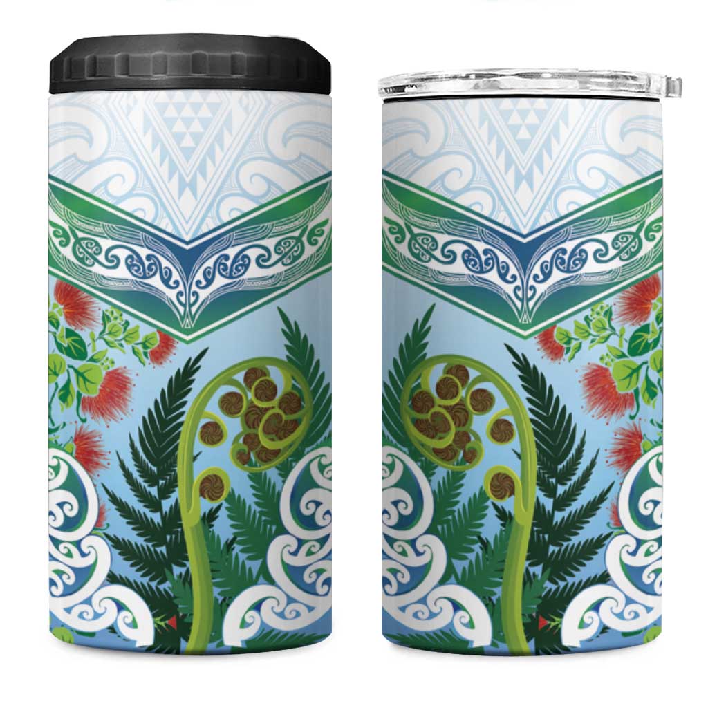 Aotearoa New Zealand Natural Plants 4 in 1 Can Cooler Tumbler Pohutukawa with Silver Ferns Koru Frond Maori Tattoos LT03 One Size: 16 oz Multicolor - Polynesian Pride