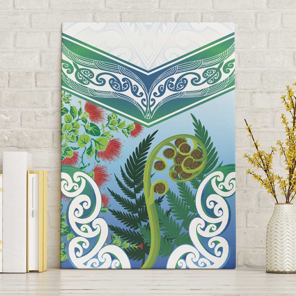 Aotearoa New Zealand Natural Plants Canvas Wall Art Pohutukawa with Silver Ferns Koru Frond Maori Tattoos