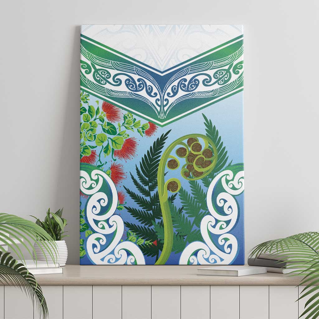 Aotearoa New Zealand Natural Plants Canvas Wall Art Pohutukawa with Silver Ferns Koru Frond Maori Tattoos LT03 - Polynesian Pride