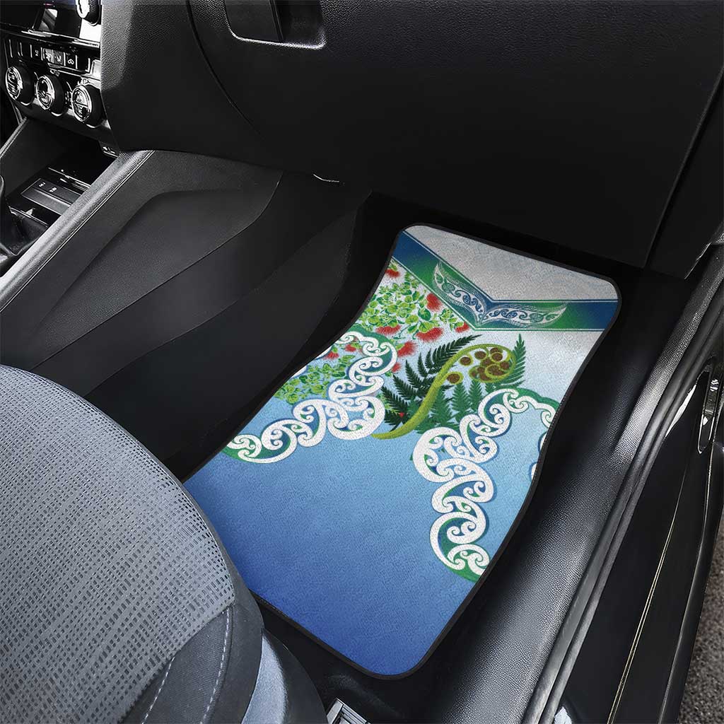 Aotearoa New Zealand Natural Plants Car Mats Pohutukawa with Silver Ferns Koru Frond Maori Tattoos