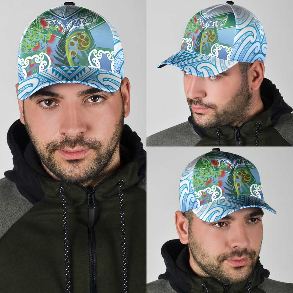 Aotearoa New Zealand Natural Plants Classic Cap Pohutukawa with Silver Ferns Koru Frond Maori Tattoos LT03 - Polynesian Pride