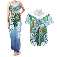 Aotearoa New Zealand Natural Plants Couples Matching Tank Maxi Dress and Hawaiian Shirt Pohutukawa with Silver Ferns Koru Frond Maori Tattoos LT03 Multicolor - Polynesian Pride