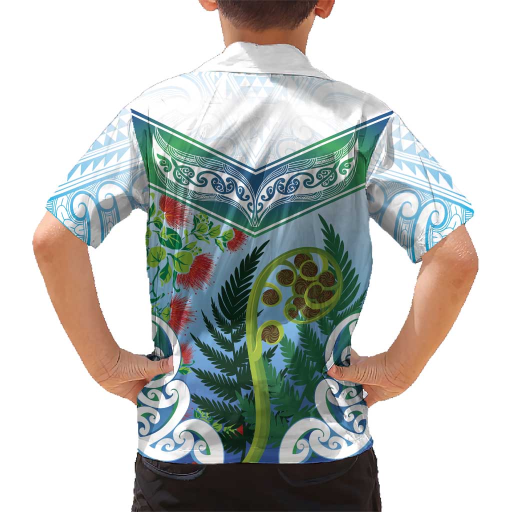 Aotearoa New Zealand Natural Plants Family Matching Mermaid Dress and Hawaiian Shirt Pohutukawa with Silver Ferns Koru Frond Maori Tattoos LT03 - Polynesian Pride
