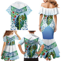 Aotearoa New Zealand Natural Plants Family Matching Mermaid Dress and Hawaiian Shirt Pohutukawa with Silver Ferns Koru Frond Maori Tattoos LT03 - Polynesian Pride