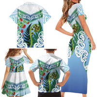 Aotearoa New Zealand Natural Plants Family Matching Short Sleeve Bodycon Dress and Hawaiian Shirt Pohutukawa with Silver Ferns Koru Frond Maori Tattoos LT03 - Polynesian Pride