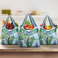 Aotearoa New Zealand Natural Plants Grocery Bag Pohutukawa with Silver Ferns Koru Frond Maori Tattoos