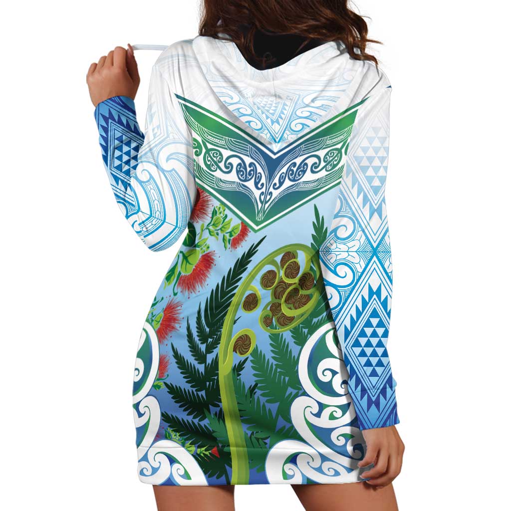 Aotearoa New Zealand Natural Plants Hoodie Dress Pohutukawa with Silver Ferns Koru Frond Maori Tattoos LT03 - Polynesian Pride