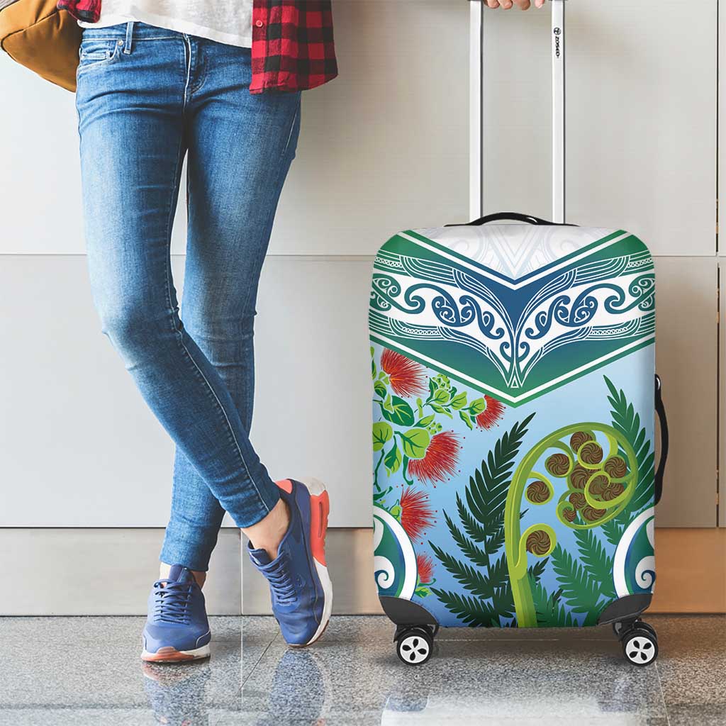 Aotearoa New Zealand Natural Plants Luggage Cover Pohutukawa with Silver Ferns Koru Frond Maori Tattoos