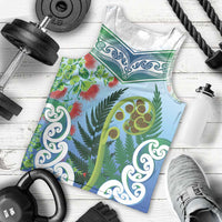 Aotearoa New Zealand Natural Plants Men Tank Top Pohutukawa with Silver Ferns Koru Frond Maori Tattoos