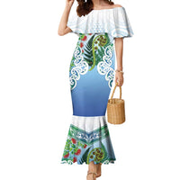 Aotearoa New Zealand Natural Plants Mermaid Dress Pohutukawa with Silver Ferns Koru Frond Maori Tattoos LT03 Women Multicolor - Polynesian Pride