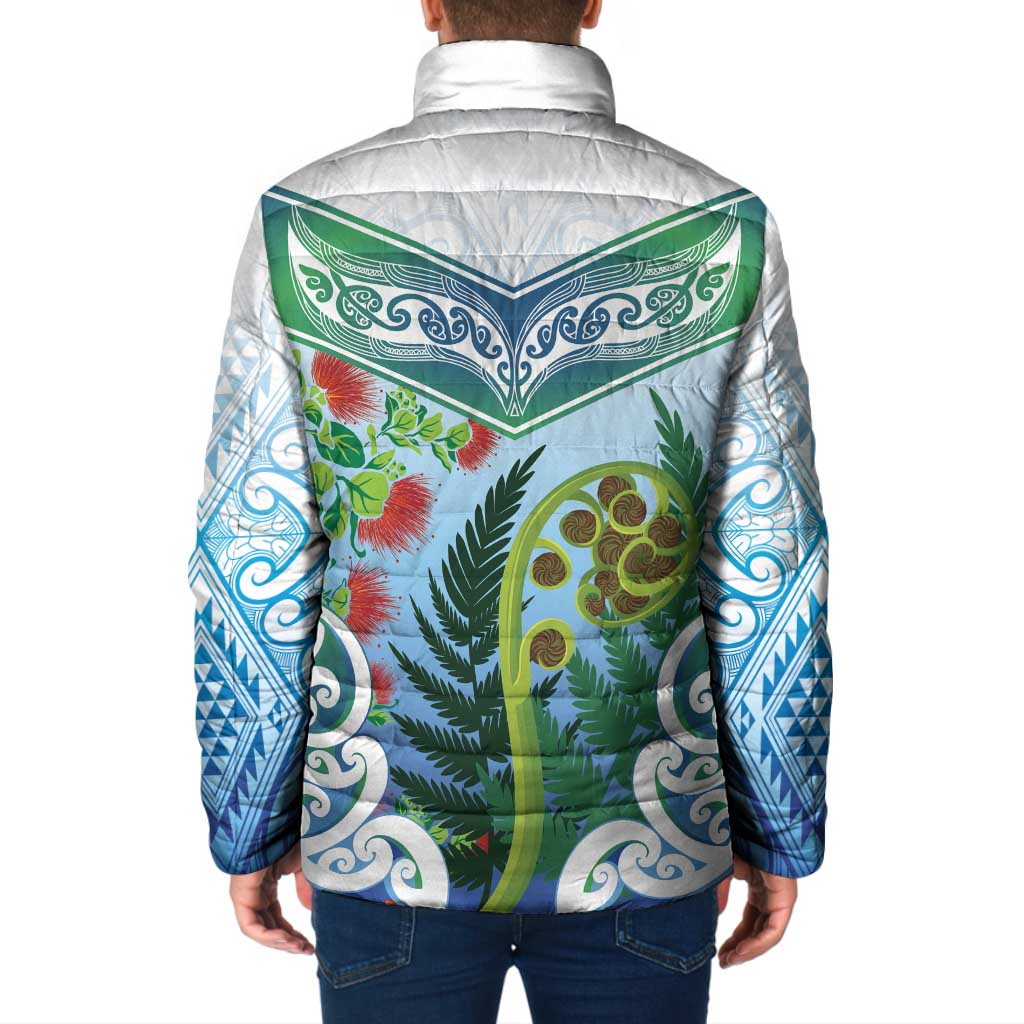 Aotearoa New Zealand Natural Plants Padded Jacket Pohutukawa with Silver Ferns Koru Frond Maori Tattoos LT03 - Polynesian Pride