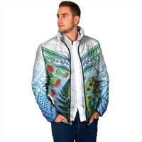 Aotearoa New Zealand Natural Plants Padded Jacket Pohutukawa with Silver Ferns Koru Frond Maori Tattoos LT03 - Polynesian Pride