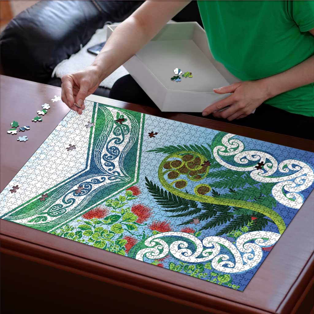 Aotearoa New Zealand Natural Plants Puzzle Pohutukawa with Silver Ferns Koru Frond Maori Tattoos LT03 - Polynesian Pride