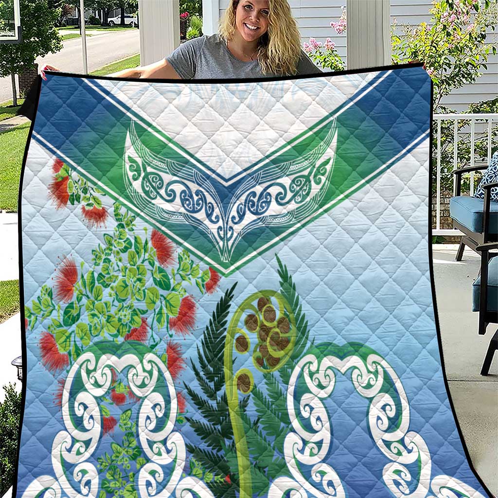 Aotearoa New Zealand Natural Plants Quilt Pohutukawa with Silver Ferns Koru Frond Maori Tattoos