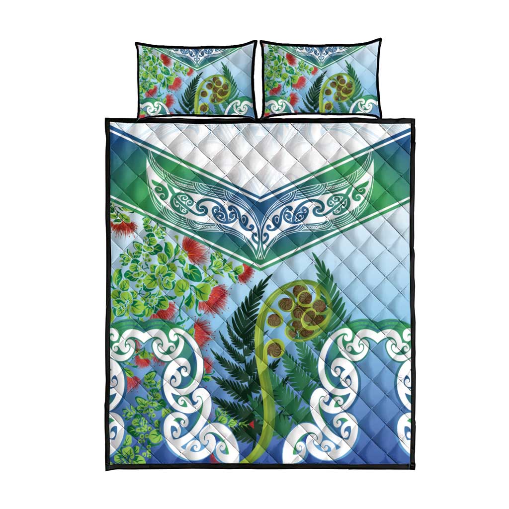 Aotearoa New Zealand Natural Plants Quilt Bed Set Pohutukawa with Silver Ferns Koru Frond Maori Tattoos LT03 - Polynesian Pride