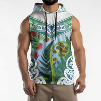 Aotearoa New Zealand Natural Plants Sleeveless Hoodie Pohutukawa with Silver Ferns Koru Frond Maori Tattoos LT03 - Polynesian Pride