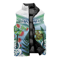 Aotearoa New Zealand Natural Plants Sleeveless Puffer Jacket Pohutukawa with Silver Ferns Koru Frond Maori Tattoos LT03 - Polynesian Pride