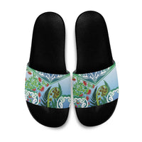 Aotearoa New Zealand Natural Plants Slide Sandals Pohutukawa with Silver Ferns Koru Frond Maori Tattoos