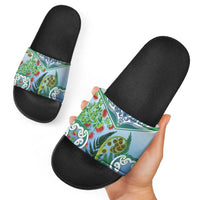 Aotearoa New Zealand Natural Plants Slide Sandals Pohutukawa with Silver Ferns Koru Frond Maori Tattoos