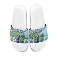 Aotearoa New Zealand Natural Plants Slide Sandals Pohutukawa with Silver Ferns Koru Frond Maori Tattoos