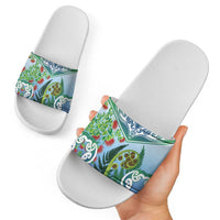Aotearoa New Zealand Natural Plants Slide Sandals Pohutukawa with Silver Ferns Koru Frond Maori Tattoos