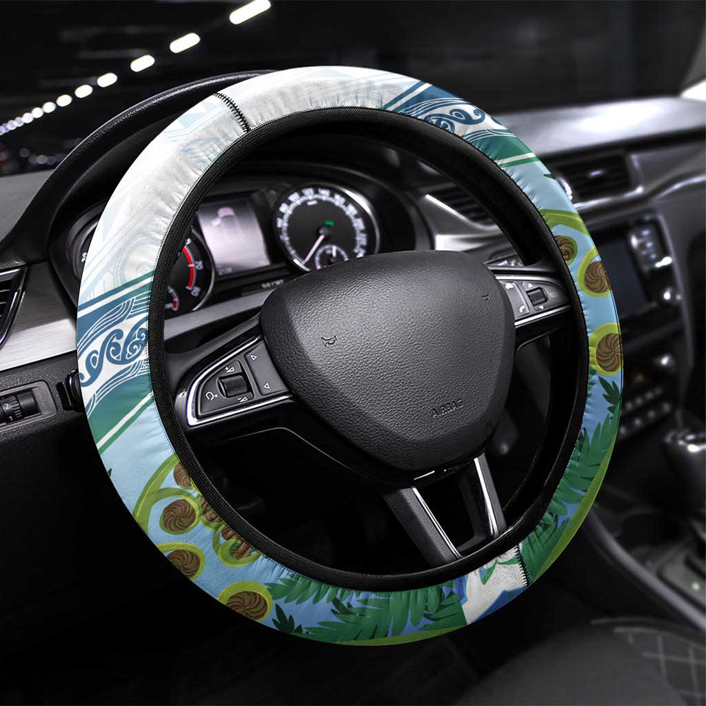 Aotearoa New Zealand Natural Plants Steering Wheel Cover Pohutukawa with Silver Ferns Koru Frond Maori Tattoos